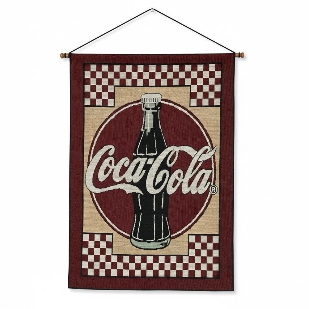 Vintage Coca-Cola Logo Sign Wall Tapestry Hanging Checkerboard 24"x16"